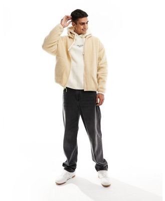 ASOS DESIGN oversized borg zip thru jacket in beige-Neutral