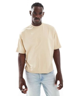 ASOS DESIGN oversized boxy t-shirt with seam detail in khaki-Neutral