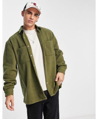 ASOS DESIGN oversized fleece shirt in khaki-Green