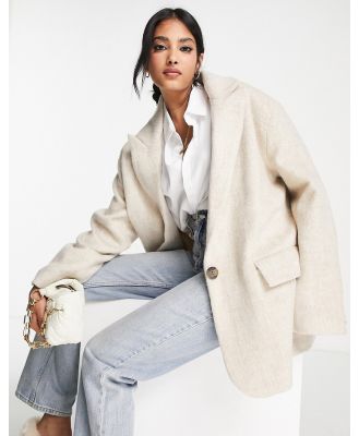 ASOS DESIGN oversized grandad wool mix jacket in cream-White