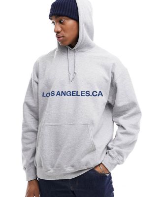 ASOS DESIGN oversized grey hoodie with Los Angeles text print