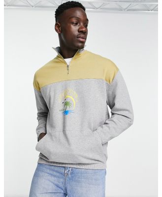ASOS DESIGN oversized half zip sweatshirt in grey marl & green colour block with print-Multi