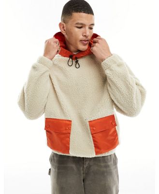 ASOS DESIGN oversized hoodie in beige borg with orange nylon pockets-Neutral