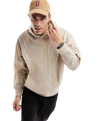 ASOS DESIGN oversized hoodie in beige in woven fabric-Neutra