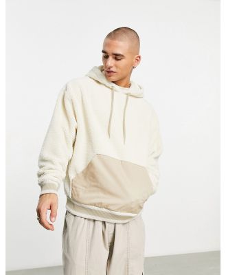 ASOS DESIGN oversized hoodie in beige micro borg with contrast pocket-Neutral