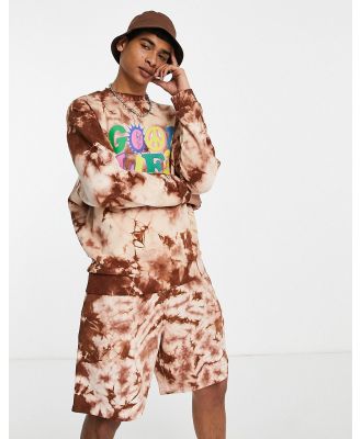 ASOS DESIGN oversized jersey shorts in brown tie dye (part of a set)