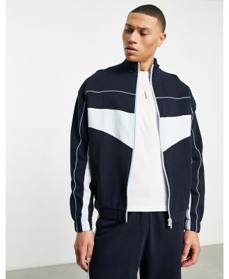 ASOS DESIGN oversized jersey track jacket in blue colour block (part of a set)