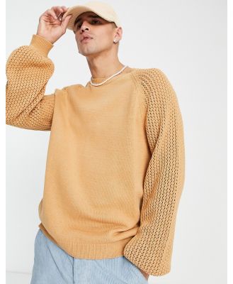 ASOS DESIGN oversized knitted jumper contrast sleeves in light brown