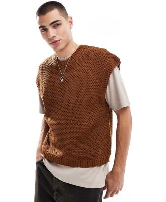 ASOS DESIGN oversized knitted tank top in brown