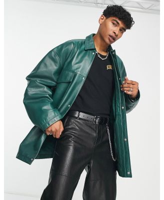 ASOS DESIGN oversized real leather coach jacket in green