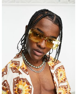 ASOS DESIGN oversized rectangle sunglasses in crystal yellow with yellow lens