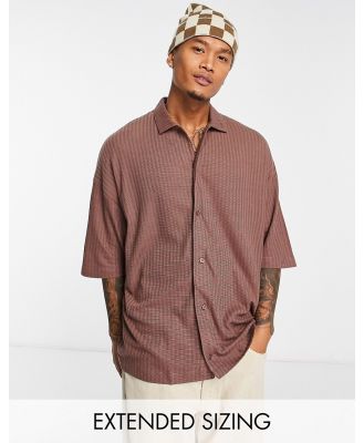 ASOS DESIGN oversized rib jersey shirt with half sleeve in brown