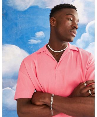 ASOS DESIGN oversized rib polo with revere in pink