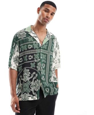 ASOS DESIGN oversized shirt in green paisley bandana print