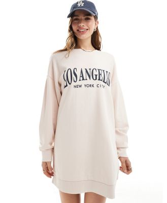 ASOS DESIGN oversized sweat dress with Los Angeles graphic in pink-Blue