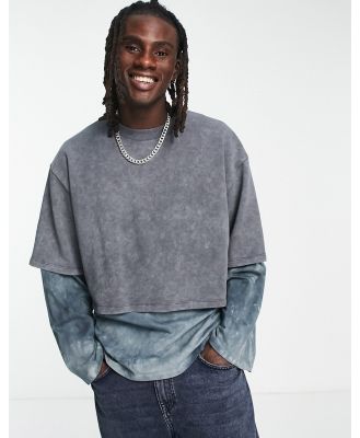 ASOS DESIGN oversized sweatshirt in grey tie dye acid wash with double layer-Multi