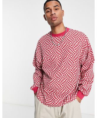 ASOS DESIGN oversized sweatshirt in red textured checkerboard-Multi