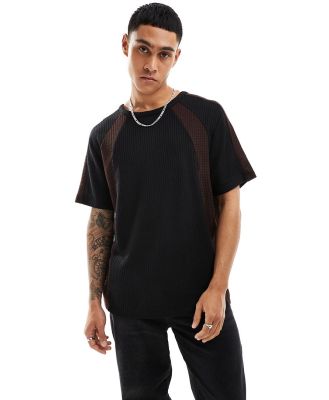 ASOS DESIGN oversized t-shirt in cut & sew waffle texture-Multi