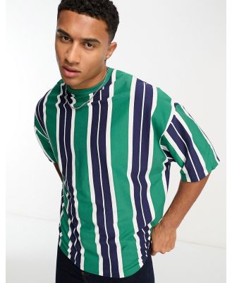 ASOS DESIGN oversized t-shirt in green and navy stripe-Multi