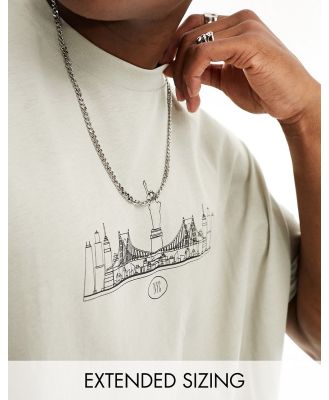 ASOS DESIGN oversized t-shirt in light grey with Brooklyn cityscape print