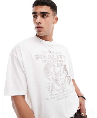 ASOS DESIGN oversized t-shirt in white with band front print