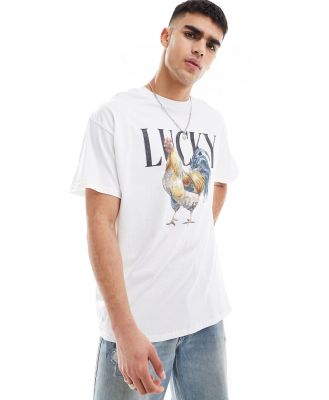ASOS DESIGN oversized t-shirt in white with chicken print