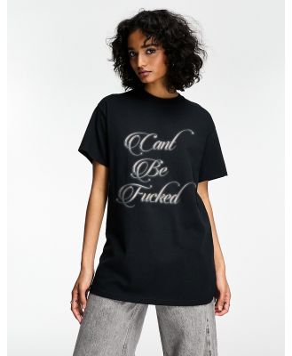 ASOS DESIGN oversized t-shirt with can't be f--ed chrome graphic in black