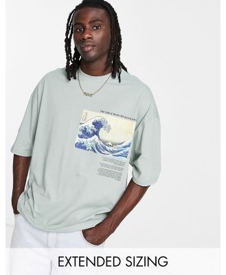 ASOS DESIGN oversized T-shirt with Great Wave of Kanagawa prints in green