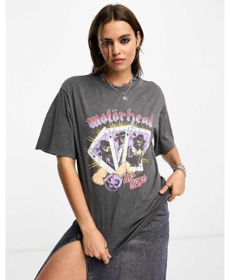 ASOS DESIGN oversized t-shirt with motorhead licensed graphic in washed charcoal-Grey