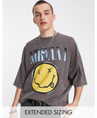 ASOS DESIGN oversized T-shirt with Nirvana smiley graphic print in washed black