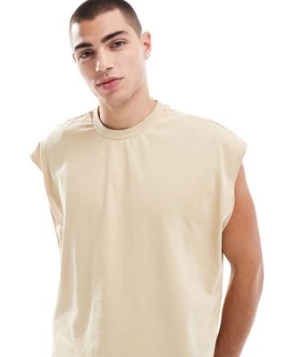 ASOS DESIGN oversized tank in beige-White