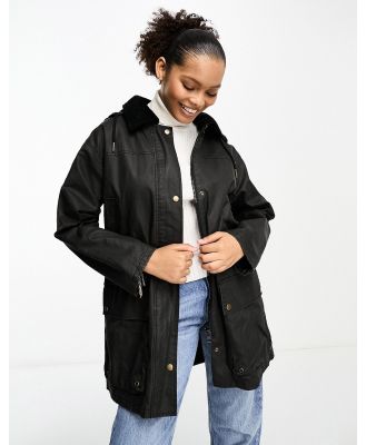 ASOS DESIGN oversized wax jacket in black