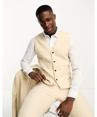 ASOS DESIGN Oxford skinny suit waistcoat in sand-Neutral