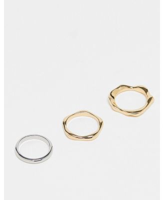 ASOS DESIGN pack of 3 rings with molten design in mixed metal-Multi