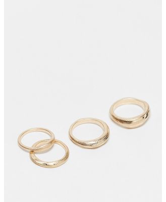 ASOS DESIGN pack of 4 rings with brushed detail in gold tone