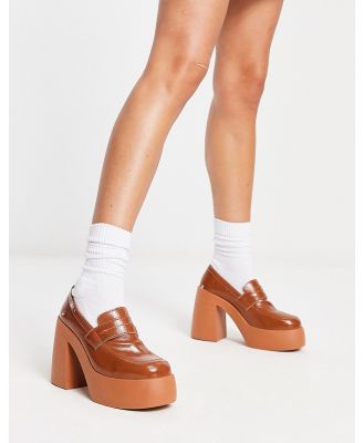 ASOS DESIGN Palette chunky high heeled loafers in tan-Brown