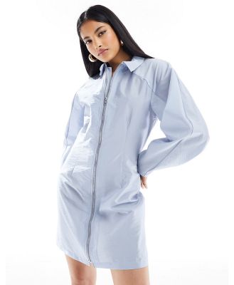 ASOS DESIGN parachute mini zip through shirt dress in air force blue