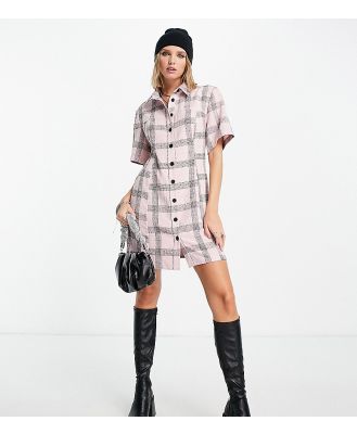 ASOS DESIGN Petite boucle mini shirt dress in pink check-Multi