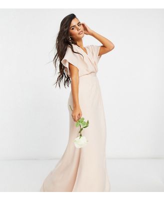 ASOS DESIGN Petite Bridesmaid short-sleeve cowl-front maxi dress with button-back detail-Pink