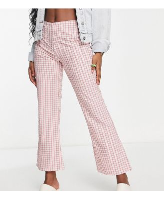ASOS DESIGN Petite casual flare pants in pink check-Multi