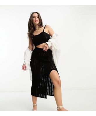 ASOS DESIGN Petite crochet maxi skirt in black (part of a set)
