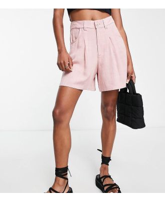 ASOS DESIGN Petite dad shorts with linen in pink