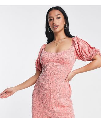 ASOS DESIGN Petite embellished sequin mini dress with puff sleeve detail in peach-Multi