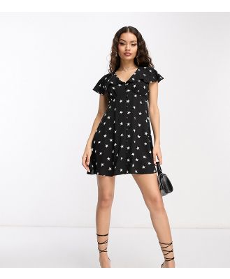 ASOS DESIGN Petite flutter sleeve mini tea dress with buttons in star print-Multi