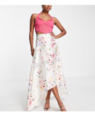 ASOS DESIGN Petite full satin prom maxi skirt in floral print-Multi
