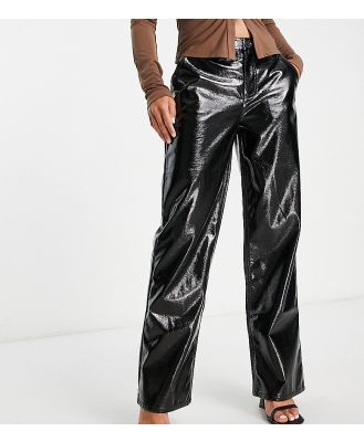ASOS DESIGN Petite high shine crackle vinyl straight leg pants in black
