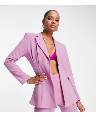 ASOS DESIGN Petite jersey suit strong shoulder nipped waist blazer in pink