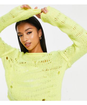 ASOS DESIGN Petite jumper in fluffy yarn with distressed stitch in lime-Green