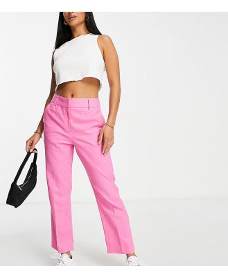 ASOS DESIGN Petite linen slim skim cigarette pants in pink-Multi