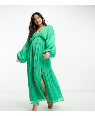 ASOS DESIGN Petite micro pleated batwing trapeze maxi dress in bright green